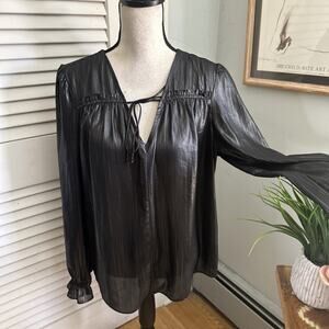CURRENT AIR Top Womens XL Black Metallic Shimmer Bristol Blouse Puff Sleeve